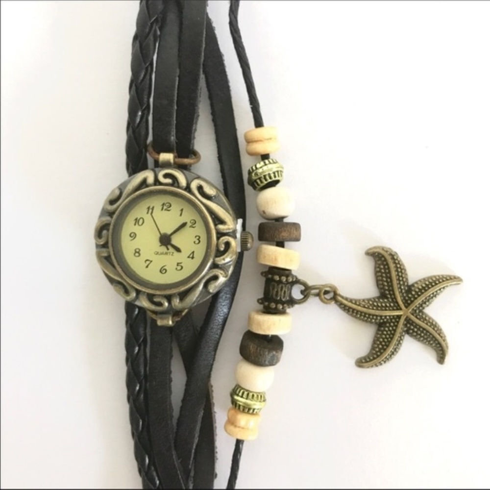 Boho Chic Black Starfish Charm Bracelet Watch - Picture 4 of 5